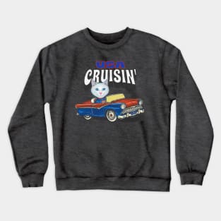 Adorable cute kitty cat is cruisin' through the USA with a vintage car Crewneck Sweatshirt